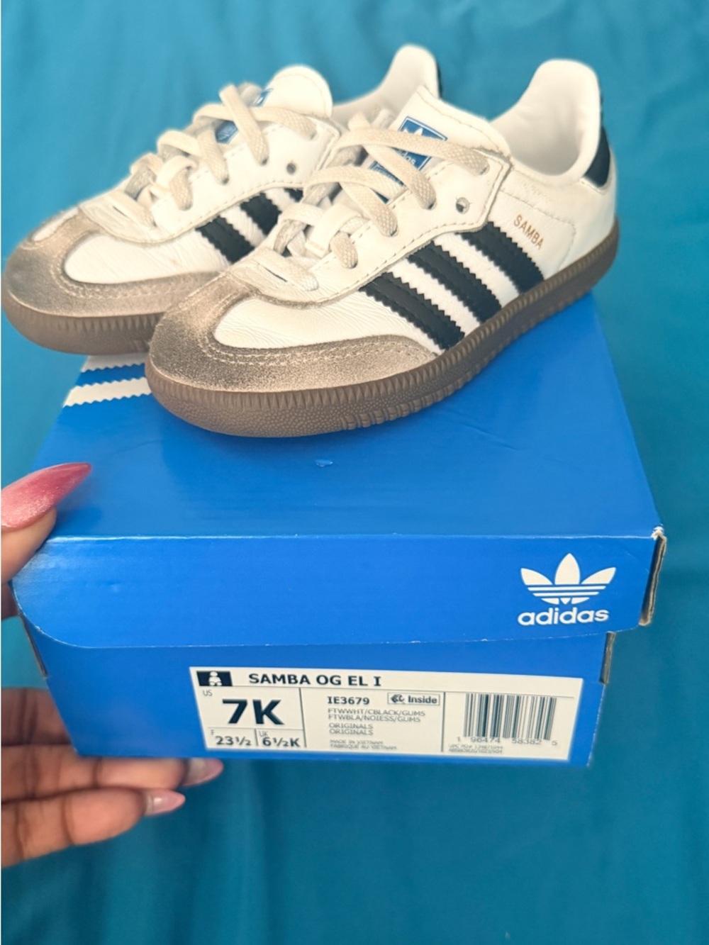 adidas Kids Samba OG White with Black Stripes and Gum Sole